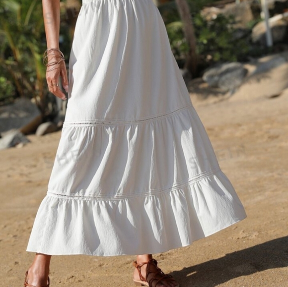 Shein Vcay Solid Ruffle Hem Skirt in White, size small - Picture 6 of 7